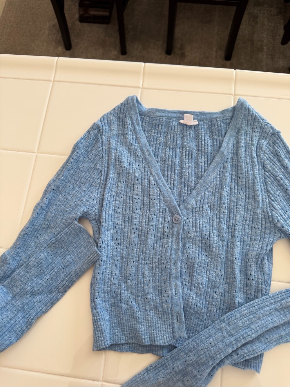 Garage Sky Blue V-Neck Ribbed Button Front Cardigan